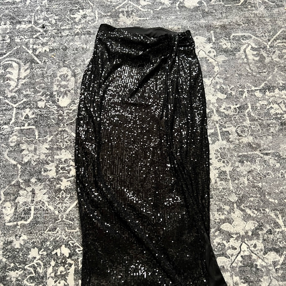 Rachel Zoe Black Sequin Maxi Pencil Skirt